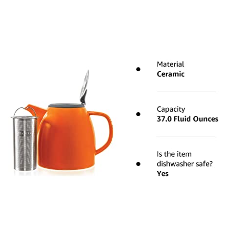 Tealyra - Drago Ceramic Teapot - 37Oz (4-6 Cups) - Large Stylish Teapot With Stainless Steel Lid Extra-Fine Infuser To Brew Loose Leaf Tea - Bpa-Free - Orange #TOP7