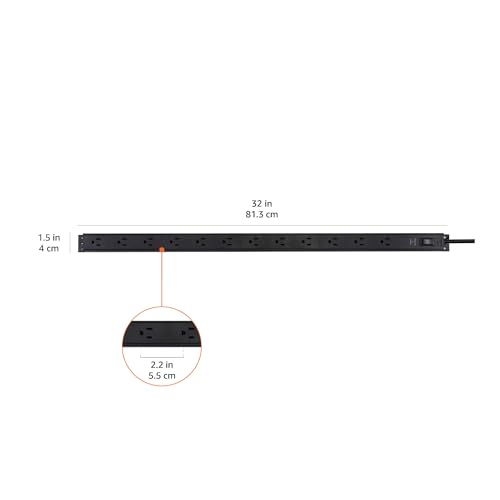 Image of Amazon Basics Surge Protector Power Strip, 12-Outlet, Heavy Duty, Metal, 600 Joules, 6ft Extension Cord, Wide Spaced, Mountable, Black