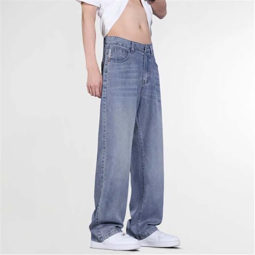 Hndudnff Men's Loose Thin Wide-Leg Baggy Jeans Summer Distressed Straight Jogging Denim Pants3