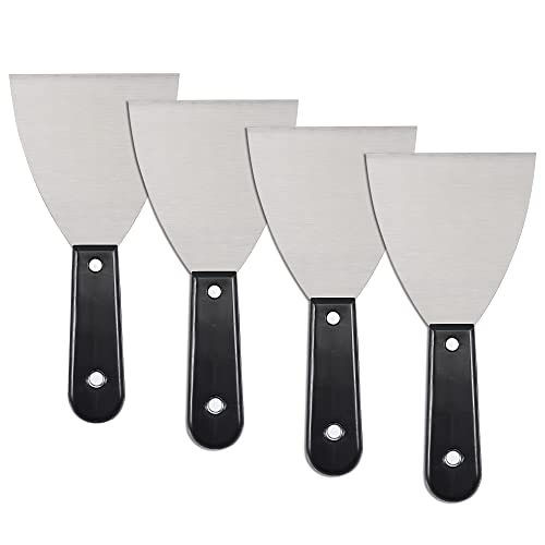 uxcell Putty Scraper 4" Spatula Drywall Repair Spreader Stainless Steel Blade Black Handle 4Pcs