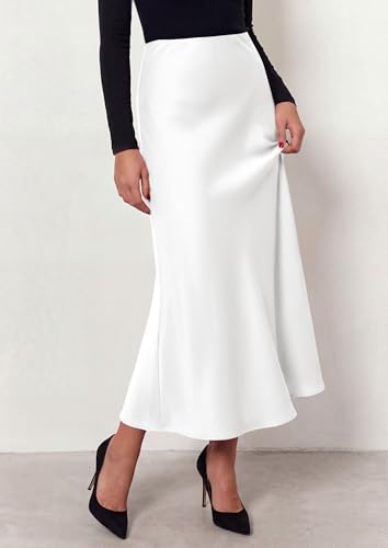 PRETTYGARDEN Women's 2026 Fall Fashion Maxi Long Skirts Trendy Silk Satin High Waisted A Line Mermaid Business Casual Outfits (White,X-Large) — view 6