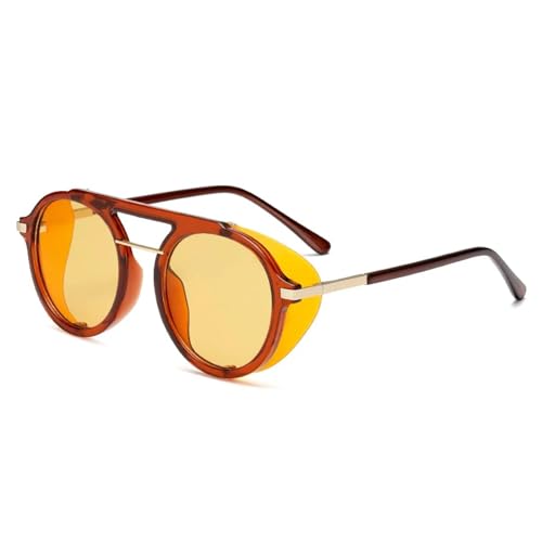 Lunettes de soleil Steampunk rondes UV400 style punk vintage noir et jaune C6