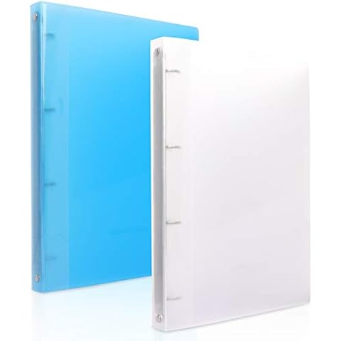 Simpolor A4 Ring Binder, Large 4 Ring Plastic Binder Folder with D Ring for A4 Size / Letter Paper Size Business School Document,Binder A4 for Interview, Conference and Presentation,2 Pack, Blue+Clear Cover