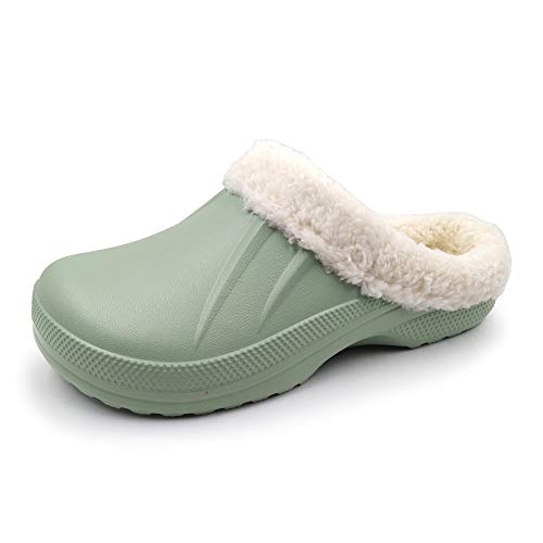 Amoji Fur Lined Clogs Fleece Garden Slippers House Home Winter Clogs Shoes 5-5.5 Women/4-4.5 Men Navy
