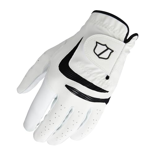 Wilson Grip Plus Herren-Golfhandschuh, Unvergleichlicher Grip, Atmungsaktives Mesh-Design, Reflektierende Details, Weiß, Größe: ML (Linke Hand)