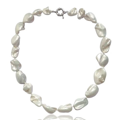 Chunky Freshwater Pearl Choker Necklace for Women - Beaded White Pearl Collar Necklaces with Shell Accent, Halloween Costumes Jewelry Gifts for Women Adult