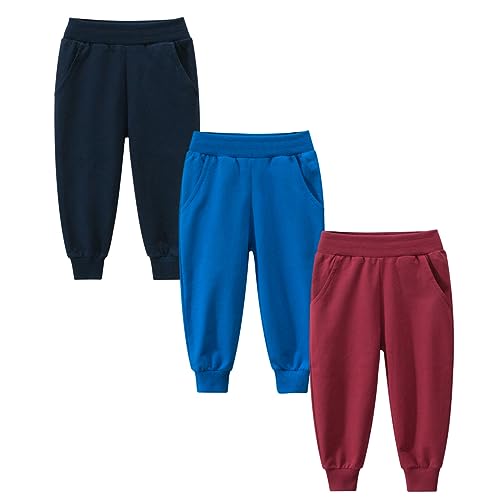Little Boys Active 3-Pack Elastic Waist Pull On Jogger Sweatpants with Pockets for Athletic & Casual Wear