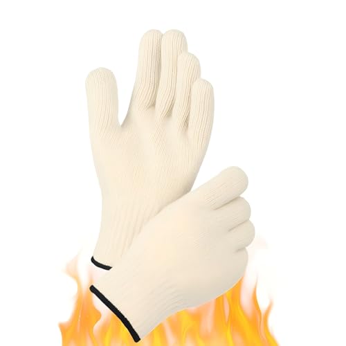 Gants de cuisine Miunpri résistants à la chaleur, ignifuges, en coton blanc