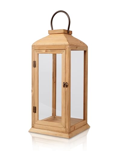 Extra Large Lanterns Decorative - 27.5in Rustic Wood Lantern with
