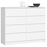 La consola con 8 cajones formada por un panel laminado resistente a la abrasión, que garantiza su durabilidad y durabilidad presenta un diseño moderno y elegante que combina con cualquier estilo y resulta funcional y versátil para cualquier uso tanto en casa como en la oficina. Hasta ocho cajones grandes pueden albergar fácilmente varios libros, documentos y adornos