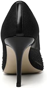 Vertundy Women's Rhinestone Mesh Pumps - Closed Pointed Toe Stiletto Heels Slip On Fashion Dress Shoes for Party Wedding Black | Image 3