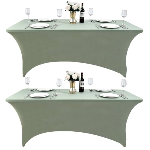 ZarzaaSik 2-Pack 4ft Spandex Table Covers for Rectangular Folding Tables - Wrinkle Resistant Stretch Tight Table Cloths - Ultimate Fitted Table Protector for Parties, Banquet, and Wedding