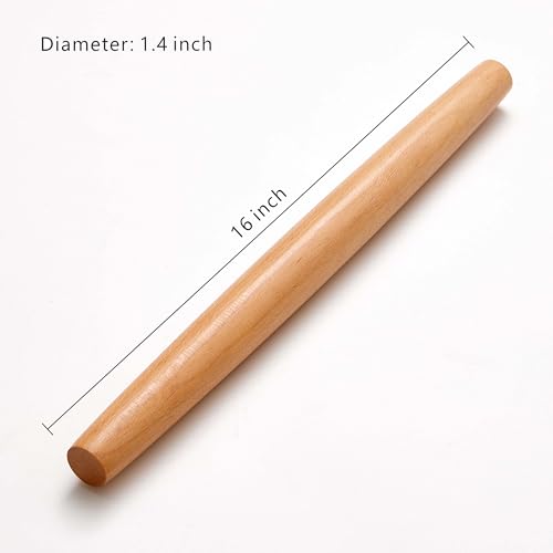 French Rolling Pin for Dough - Fulimax 16\" Classic Wood Rolling Pins for Baking, Dough Roller for Fondant Pizza Pie Crust Cookie Pastry Pasta, Kitchen Baking Supplies, Beech Wood - Thumbnail 7