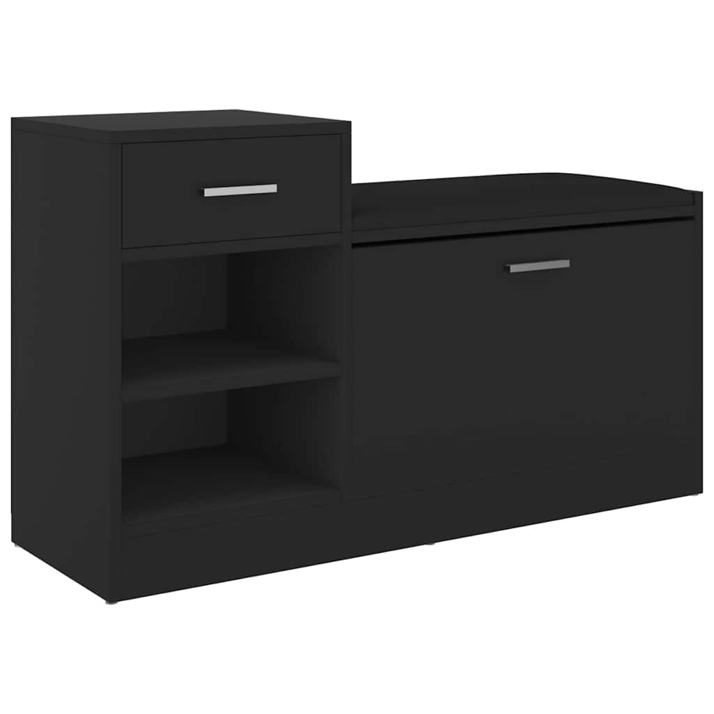 Szafka na buty z siedziskiem ze sztucznej skóry czarna 94,5 x 31 x 57 cm