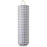 Poola Voidra Gingham Plastic Bag Holder, Wall Mount Grocery Bag Storage Organizer, Hanging Buffalo Check Plaid Trash Bags Dispenser for Farmhouse Home Kitchen Pantry Laundry Room Decor (Gray)