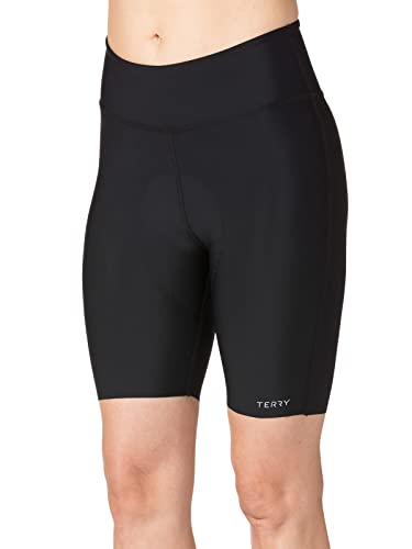 Terry Bike Shorts Women Padded Cycling Shorts, Chill 7 Bike Short 7 Inch Inseam Hi-Rise Compression Silicone Leg Band - Black, Medium