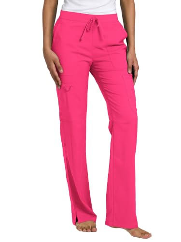 COZYFIT Scrubs Pants for Womens, Mid Rise Pant with Side Slits, Hot Pink, M