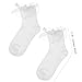 Xinjoduz 1 Pair White Ruffle Socks for Women, Comfortable Cotton Cute Lace Frilly Ankle Socks with Bow for Girls Winter Fashion Womens Ruffle Sock for Y2k Party Yoga Dance Sports