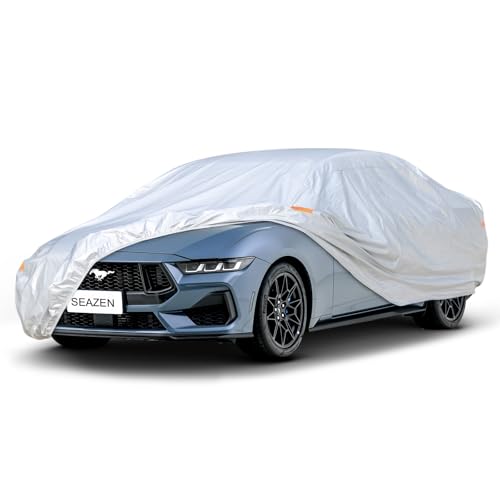 Heavy Duty Waterproof Car Cover for Coupe Universal Fit for Ford Mustang, Chevrolet Camaro, Chevrolet Corvette, BMW 4 Series, Audi A5, Lexus RC, Nissan GT-R, Kia Stinger, & More (Fits Cars up to 200") by SEAZEN - Used condition - US$47.94