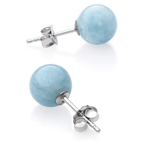 Sterling Silver Natural Milky Aquamarine Gemstone Round Blue Stud Earrings Cover