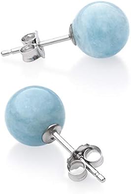 Belacqua Round Natural Gemstone Stud Earrings in Sterling Silver