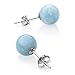 Sterling Silver Natural Milky Aquamarine Gemstone Round Blue Stud Earrings