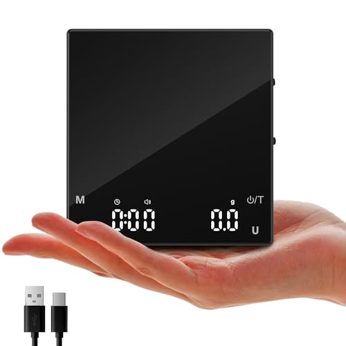 Diyife Wiederaufladbare Mini Kaffeewaage mit Timer, Tragbare Coffee Scale, Home Espresso Waage, Präzisionswaage 2KG Digitale Küchenwaage mit Automatischer Zeitmessung, Touch-Bedienung