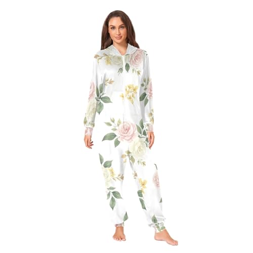 Combinaison pyjama contre le froid avec fermeture éclair et motif roses