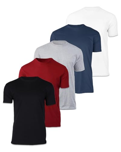 DEESTE Playeras de Cuello Redondo para Hombre, 5Pcs Camisetas de Colores Sólidos, Mangas Cortas Casual (MX/US, Alfa, X-Grande, Regular, Regular, Negro/Blanco/Gris Claro/Rojo/Azul...