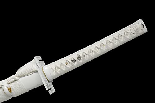 Jihpen Sword, Ichigo Kurosaki, Full Tang 41 Inch Cosplay Handmade Katana Sword, 1060 High Carbon Steel Black And White, Very Sharp (White) #TOP6