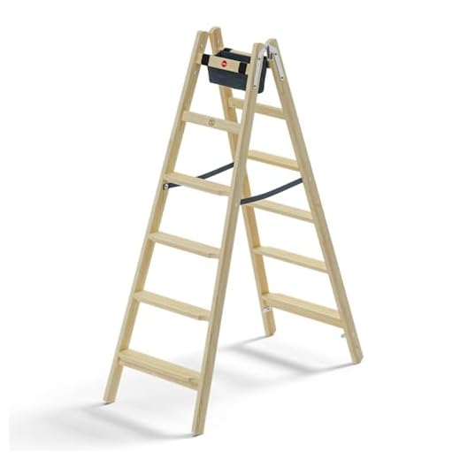 Hailo Master H80 Holz-Doppelstufenleiter - 2 x 6 Stufen - beidseitig begehbar - ergonomische 80 mm Stufen - imprägniertes Kiefernholz - stabile Holmverbindungen - Werkzeugtasche - bis 150 kg belastbar