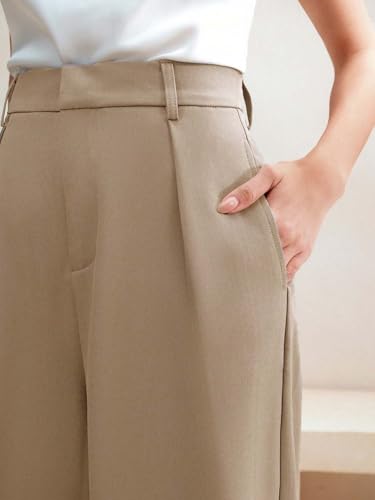 Image of KOTTY Trendy Beige High Rise Formal Straight Trousers for Women's Wardrobe Essential