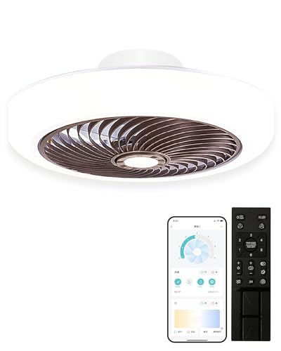 【360°快適送風 省エネ 冷暖室に適用 】XINGMU LED シーリングファンライト 屋内用天井扇風機 直径 52CM 最大6500LM 調光調色 風量 6階段調整 静音 薄型 空気循環 安心 安全 APP遠隔操作 リモコン付き ブラウン