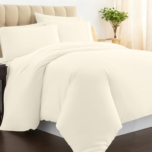 Pizuna Cotton King Duvet Cover Set, 500 Thread Count 100% Combed Cotton Sateen Weave Bedding Duvet Cover Sets with Hidden Button Closure (New Ivory King Quilt Cover)
