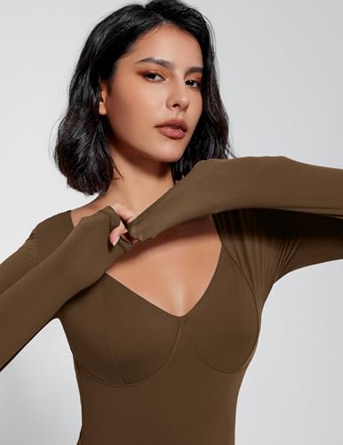 Image of Avidlove Bodysuit for Women Long Sleeve Double Lined Tank Top V Neck Bodysuit Tummy Control Shapewear