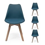 Homely - Pack de 4 sillas de Comedor o Cocina de diseño nórdico Day, Asiento de Polipropileno y Patas de Madera de Haya, Color Turquesa