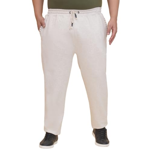 JOHN PRIDE Plus Size Men Regular Fit Fleece Cream Solid Track Pants (JPLW61039_Cream)