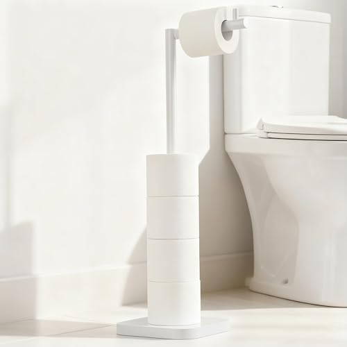 Toilet Paper Holder Stand - Toilet Paper Roll Holder for 5 Rolls – Stainless Steel Toilet Paper Stand with Heavy Stable Base – Toilet Paper Roll Holder Free Standing for Bathroom (White) by HOMITOMI - Image 2