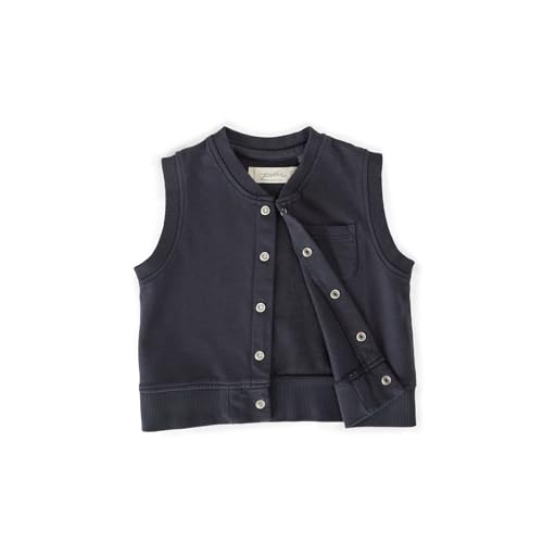 PEHR French Terry Patch Pocket Vest, Ink Blue | 100% Organic Cotton, Vintage-Washed French Terry, Unisex Baby & Toddler Vest with Snap Front and Ribbed Trim | Sizes 6-12 Months