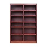 BOWERY HILL Traditional 84' Tall 12-Shelf Double Wide Wood Bookcase, Cherry Finish, Genuine Wood Veneer and Solid Wood, Adjustable Shelves, Durable Home or Office Storage Furniture