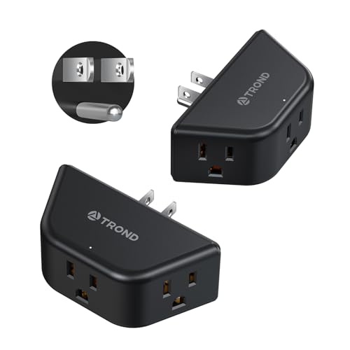 TROND Black Outlet Extender 2 Pack, 3 Plug Outlet Adapter