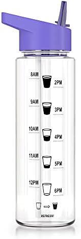 Be-Active Motivational Water Bottle with Straw  With Time Markings - Times to Drink  Tracker - BPA Free (Purple)