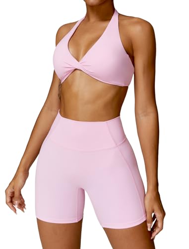 Tenue de gym fitness femme short cycliste et brassière dos nu