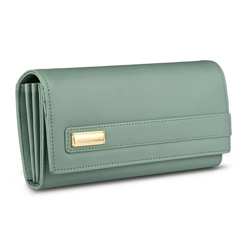 Image of ALSU Women's Hand Wallet Purse Clutch | Phone Pocket | Coin Compartment | Credit Card Slots| Zipper Pocket| Office use| Casual use| Faux Leather (Light Green)