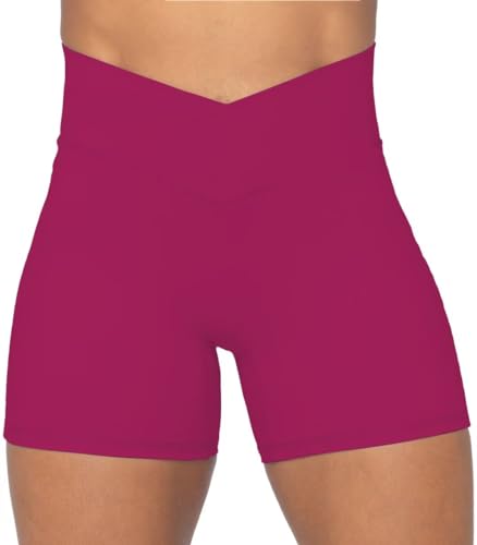 Image of Sunzel Crossover Biker Shorts for Women, No Front Seam V High Waist Yoga Workout Gym Shorts with Tummy Control