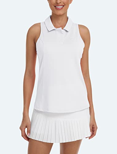 Mofiz Women Racerback Sleeveless Golf Polo Shirts Collared With Buttons Tennis Running Tank Tops Quick Dry Athletic White S #TOP2