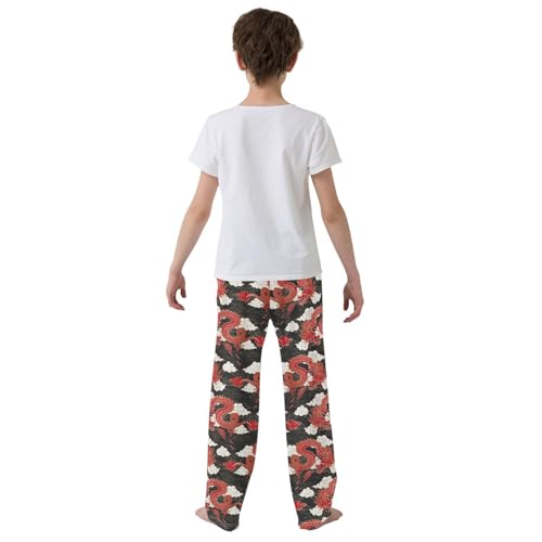 Fire Dragon and Cloud Boys Long Pants Soft Trousers Elastic Waist Kids Lounge Bottoms with Pockets S-XL3