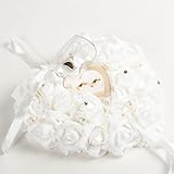 Hochzeit Ringkissen: In der Mitte befindet sich eine transparente herzförmige Box, die Sie Ihre Ringe hineinlegen können und werden so passend präsentiert. Das elegante Hochzeitskissen mit Spitzenrand ist für Blumenmädchen geeignet und das Brautpaar kann den Ring problemlos halten.