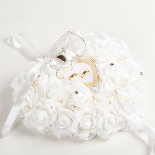 Greensen Ehering-Kissen für die Zeremonie Herzförmige Ehering-Box Rose Ringkissen-Kissen, Ehering-Kissen für Hochzeits-Accessoires, Valentinstag, Hochzeit