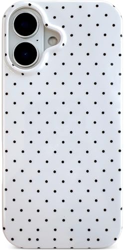 Qokey Compatible with iPhone 17 Case, Black Polka Dot TPU Glossy Case, Cute Simple Aesthetics Design for Girls Women, Lightweight Soft Slim Protection Fashionable Cover - White